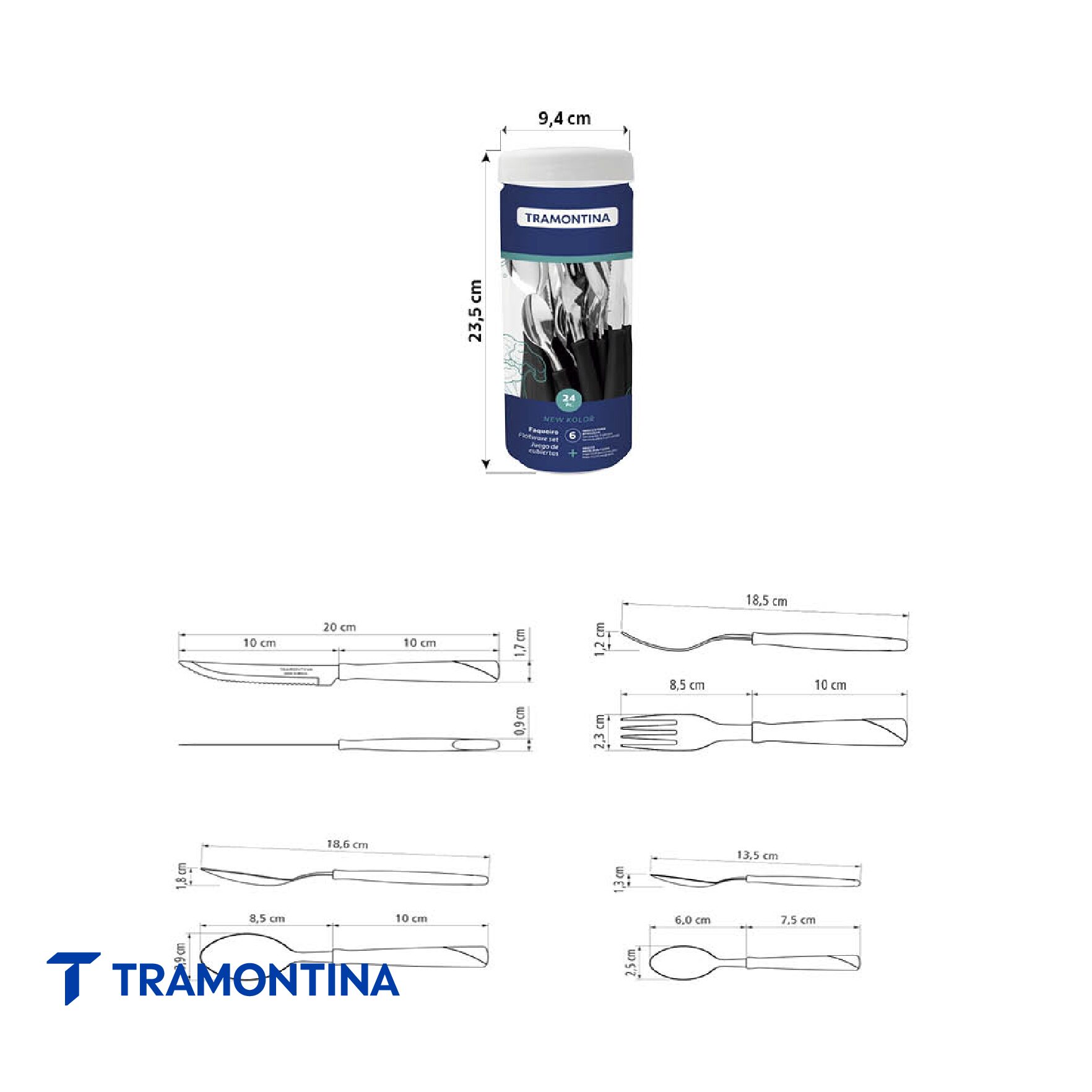 Juego de Cubiertos New Kolor Pote Negro 24 Piezas - Tramontina - Imagen 2