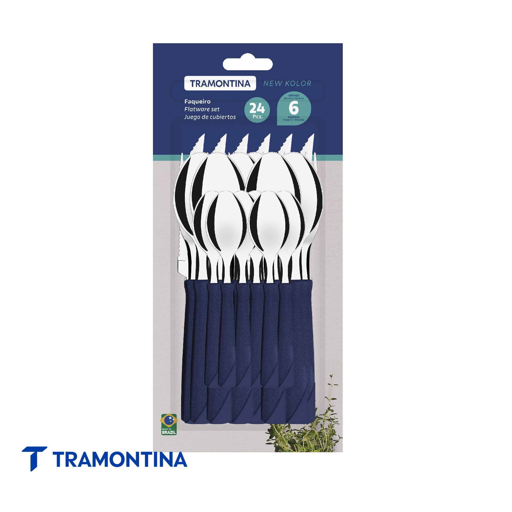 Juego de Cubiertos New Kolor Blister Azul 24 Piezas - Tramontina