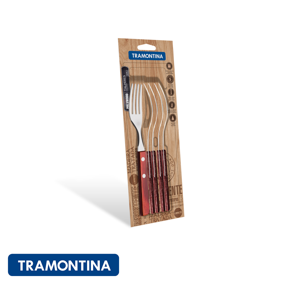 Tenedor de mesa , pack x 6 - madera roja- Polywood - Tramontina