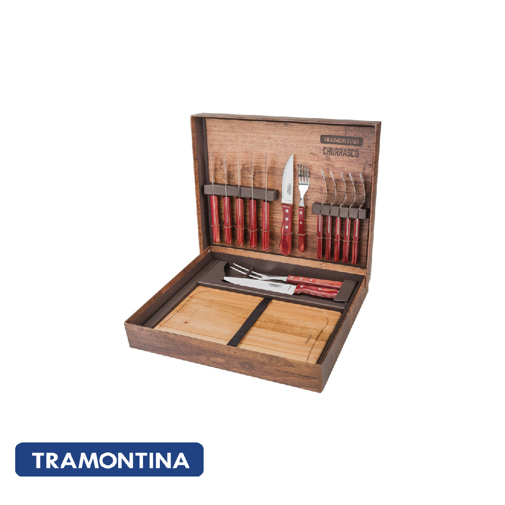 Juego para asado 15 pzas, en caja, madera marron - Polywood -Tramontina