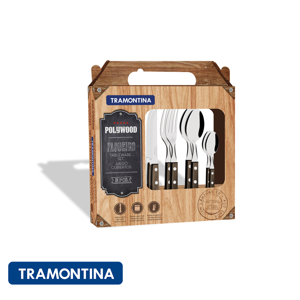 Juego 24 cubiertos en caja, madera marron - Polywood - Tramontina