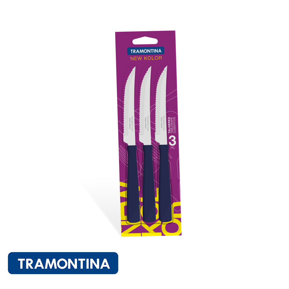 Cuchillo p/asado, azul (Pack x 3)- New Kolor -Tramontina