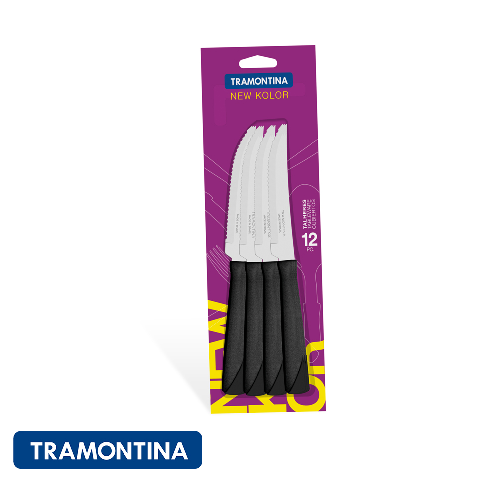 Cuchillo p/asado, negro (Pack x 12)- New Kolor -Tramontina
