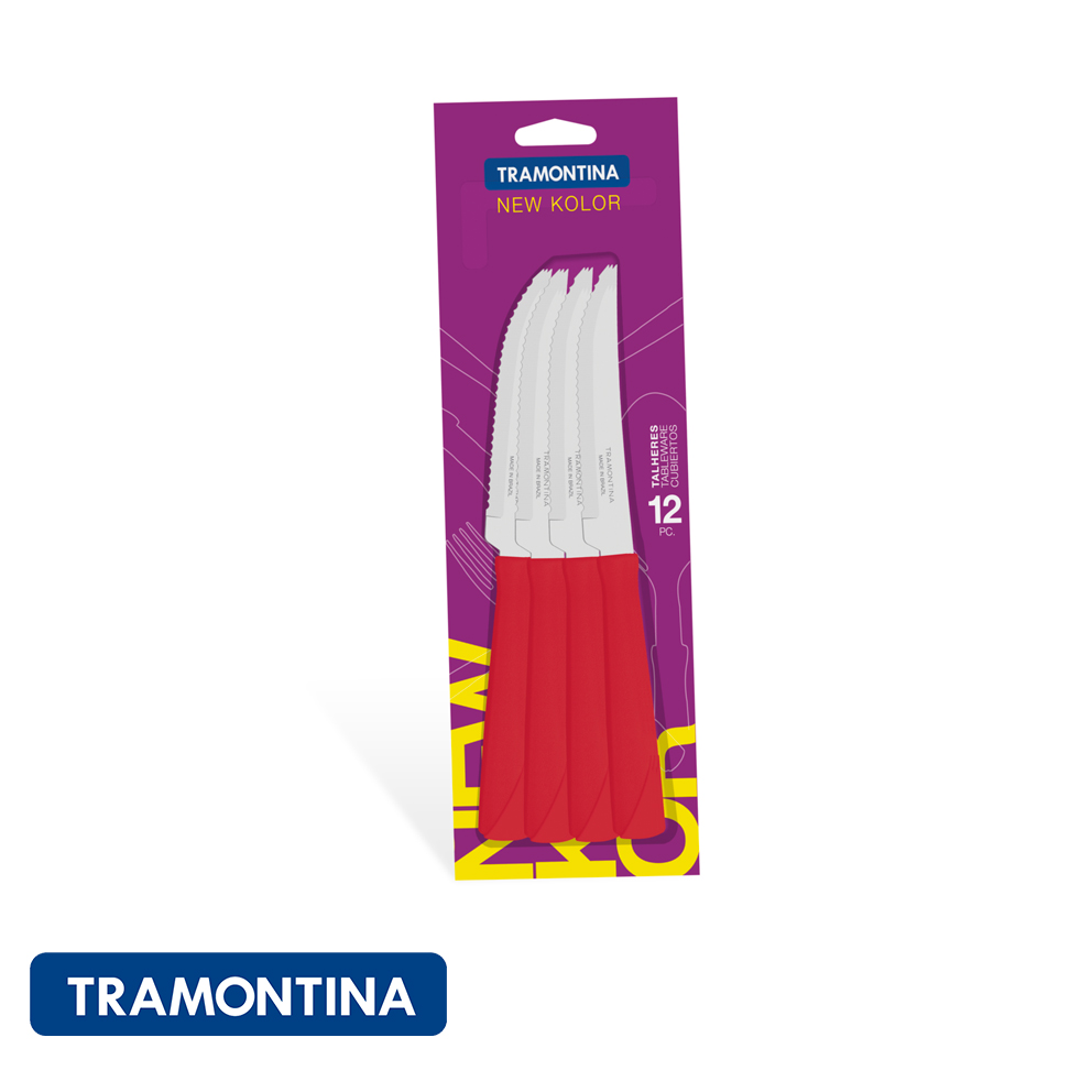 Cuchillo p/asado, rojo (Pack x 12)- New Kolor -Tramontina