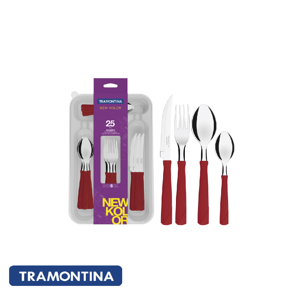 Juego cubiertos rojos, 24 pzs. C/cubertoro - New Kolor - Tramontina