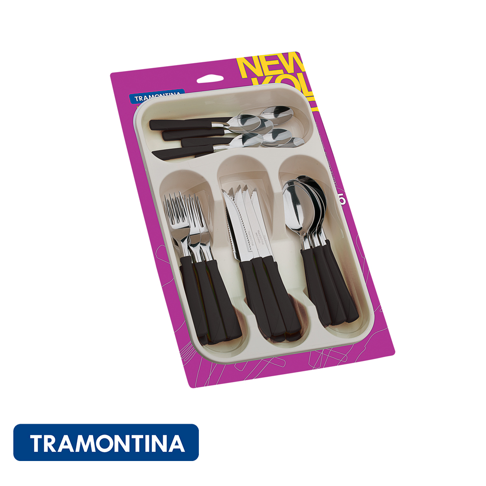 Juego cubiertos negros 24 pzs. C/cubertero, New Kolor - Tramontina