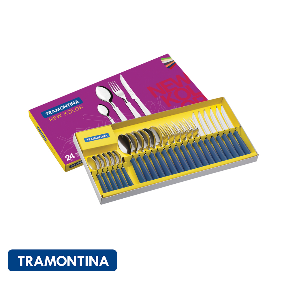 Juego de cubiertos, azul - 24 pzs.- New Kolor - Tramontina