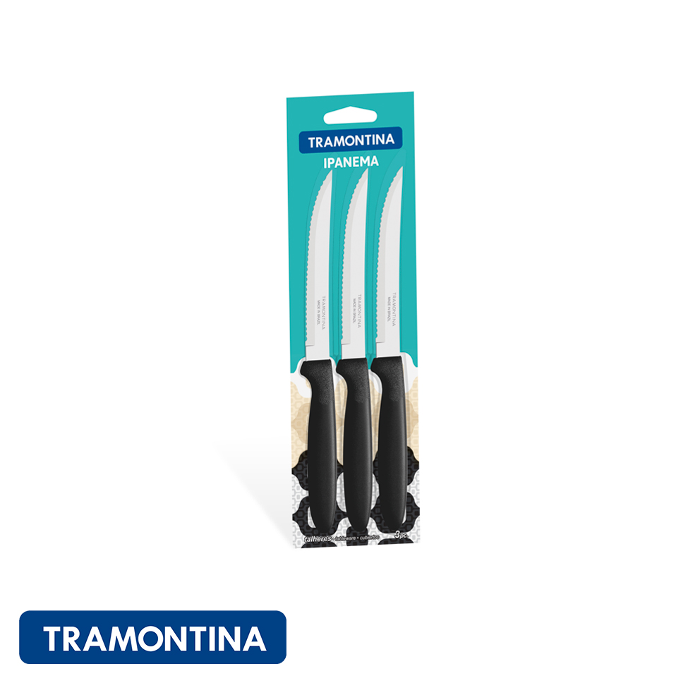Cuchillo asado negro , 3 pzs. - Ipanema -Tramontina