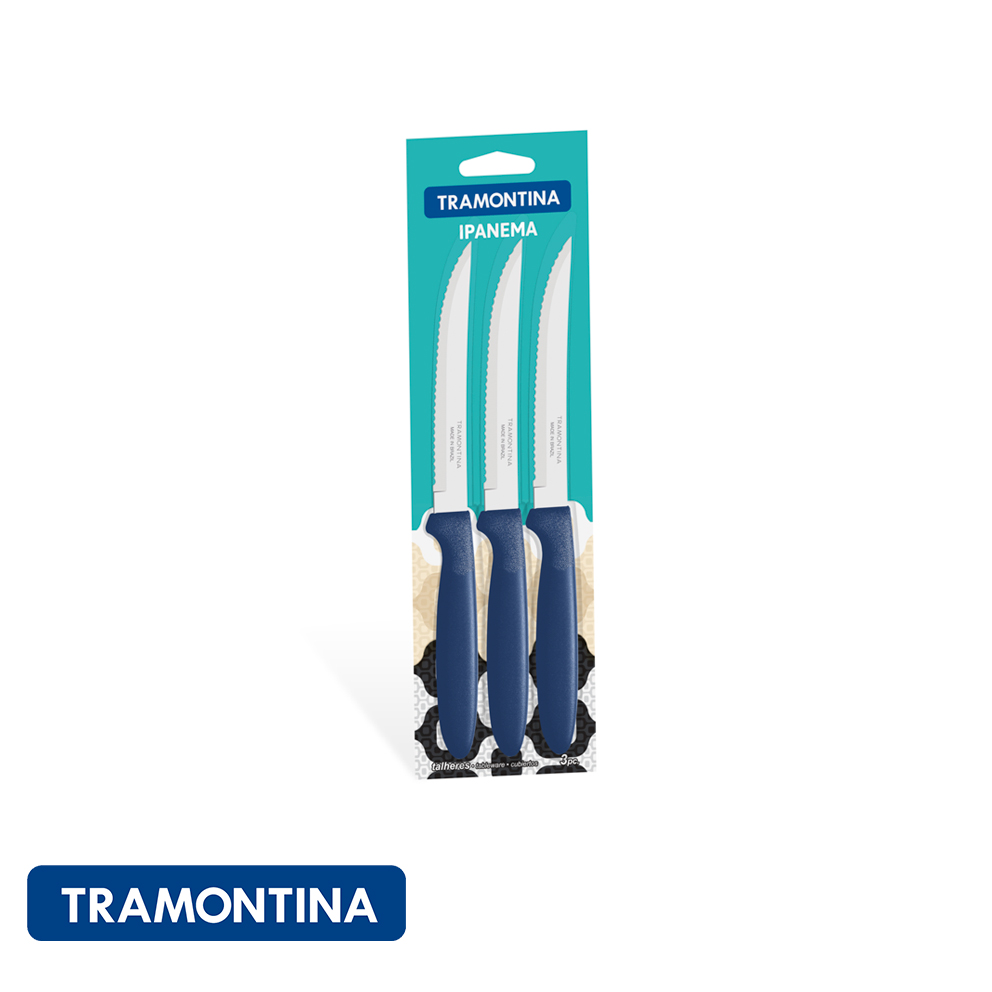 Cuchillo asado azul , 3 pzs. - Ipanema -Tramontina