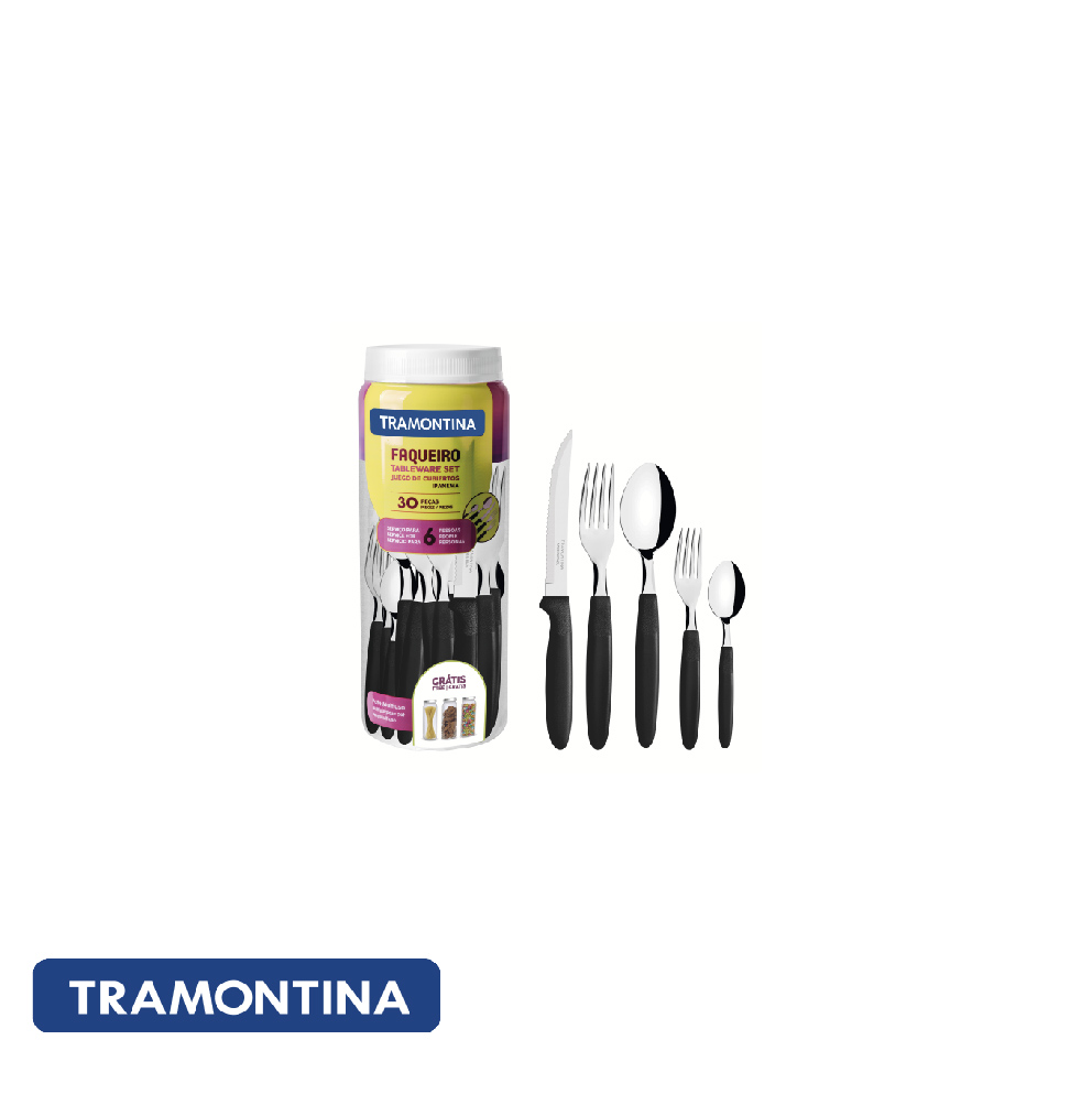 Cubiertos 30 pzs. en pote , negros - Ipanema - Tramontina