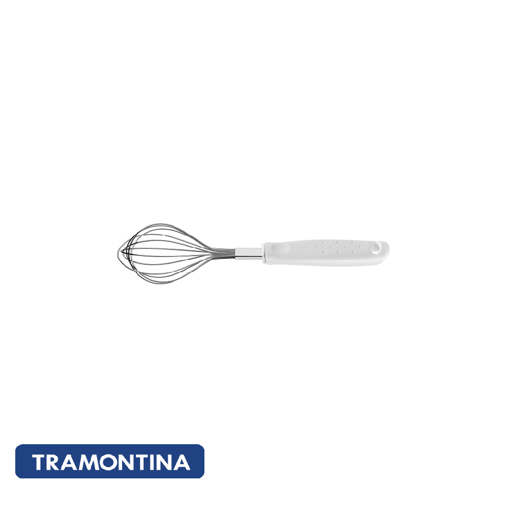 Batidor Manual de Acero Inoxidable con Mango de Polipropileno Blanco -Tramontina