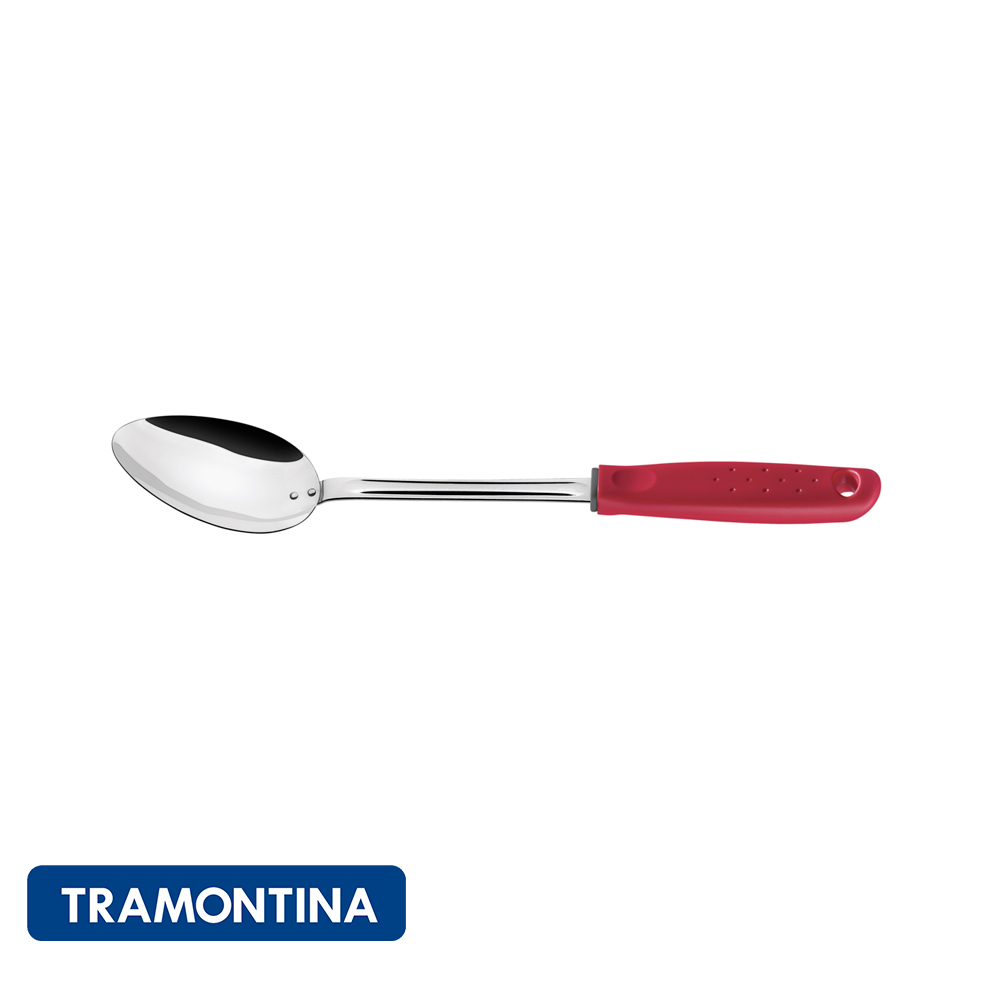 Cuchara p/servir, ac. inox. c/mango rojo - Utilita -Tramontina