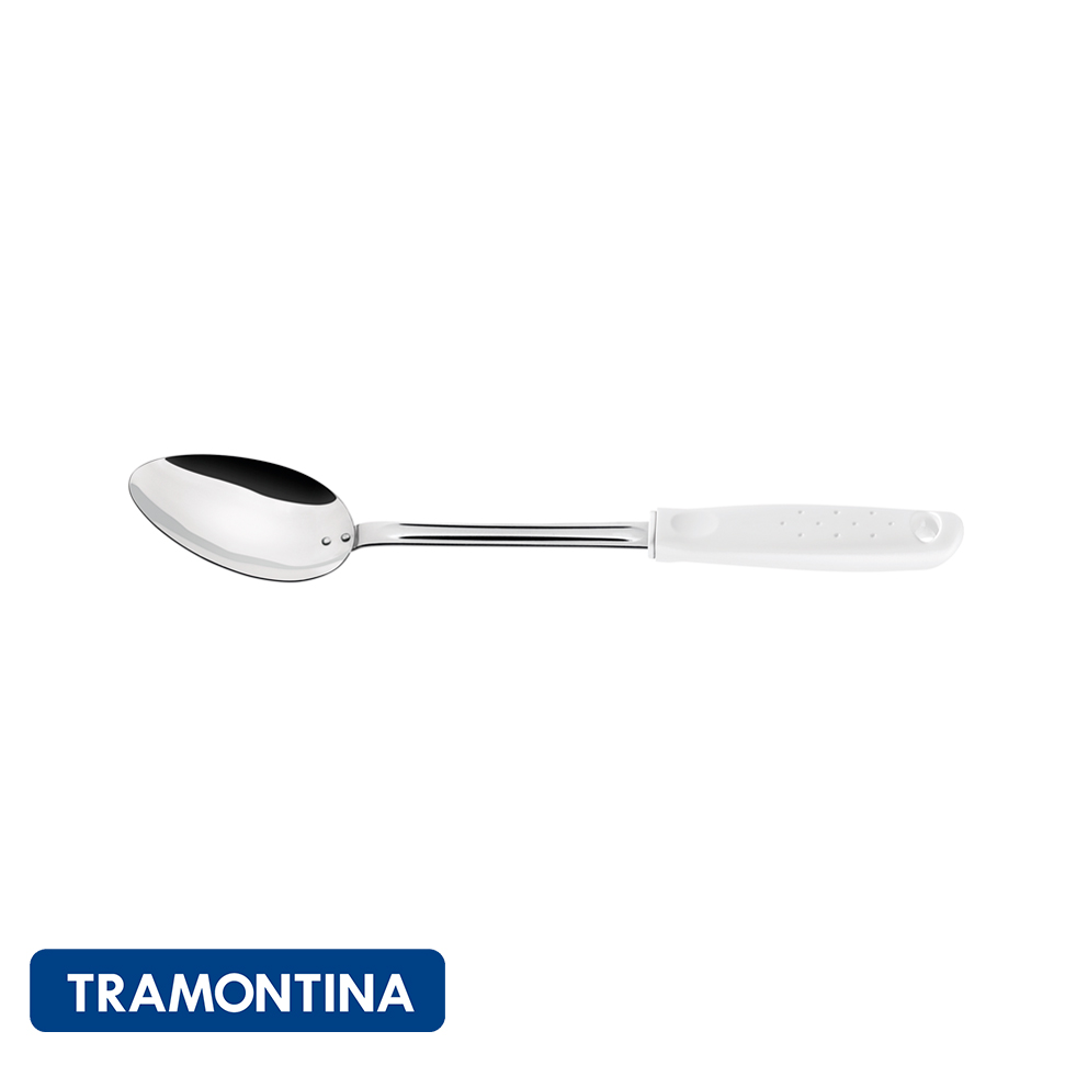 Cuchara p/servir, ac. inox. c/mango blanco y Utilita -Tramontina