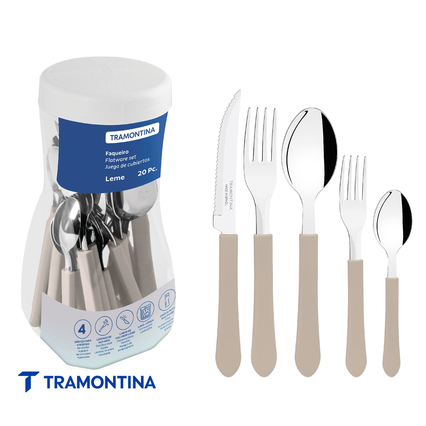 Juego de Cubiertos Leme Gris 20 Piezas - Tramontina - Imagen 4