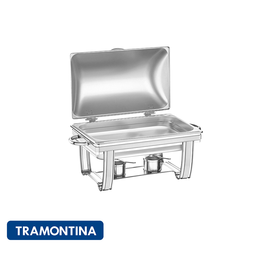 Rechaud rectangular con tapa retractil baño maría, acero inox. 9 L-Tramontina.