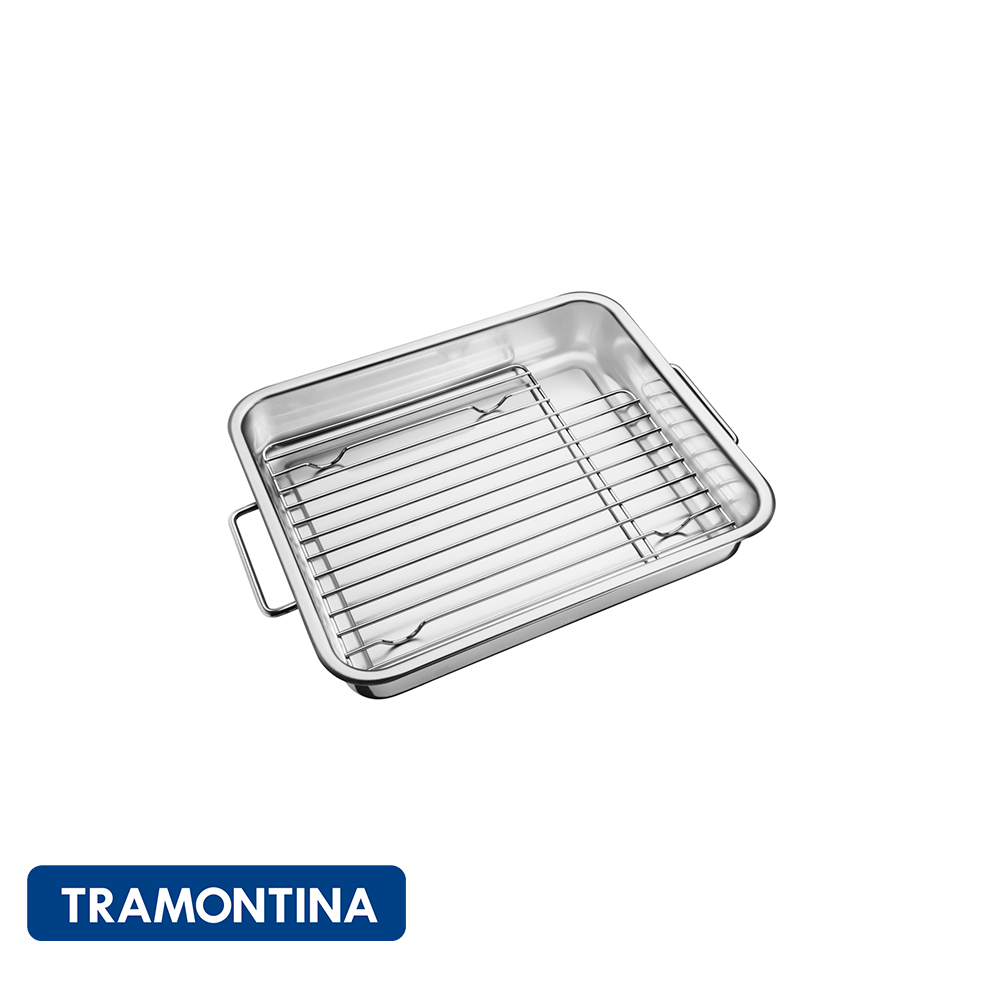 Asadera rectangular con grill, acero inox. (38 CM)-Tramontina.