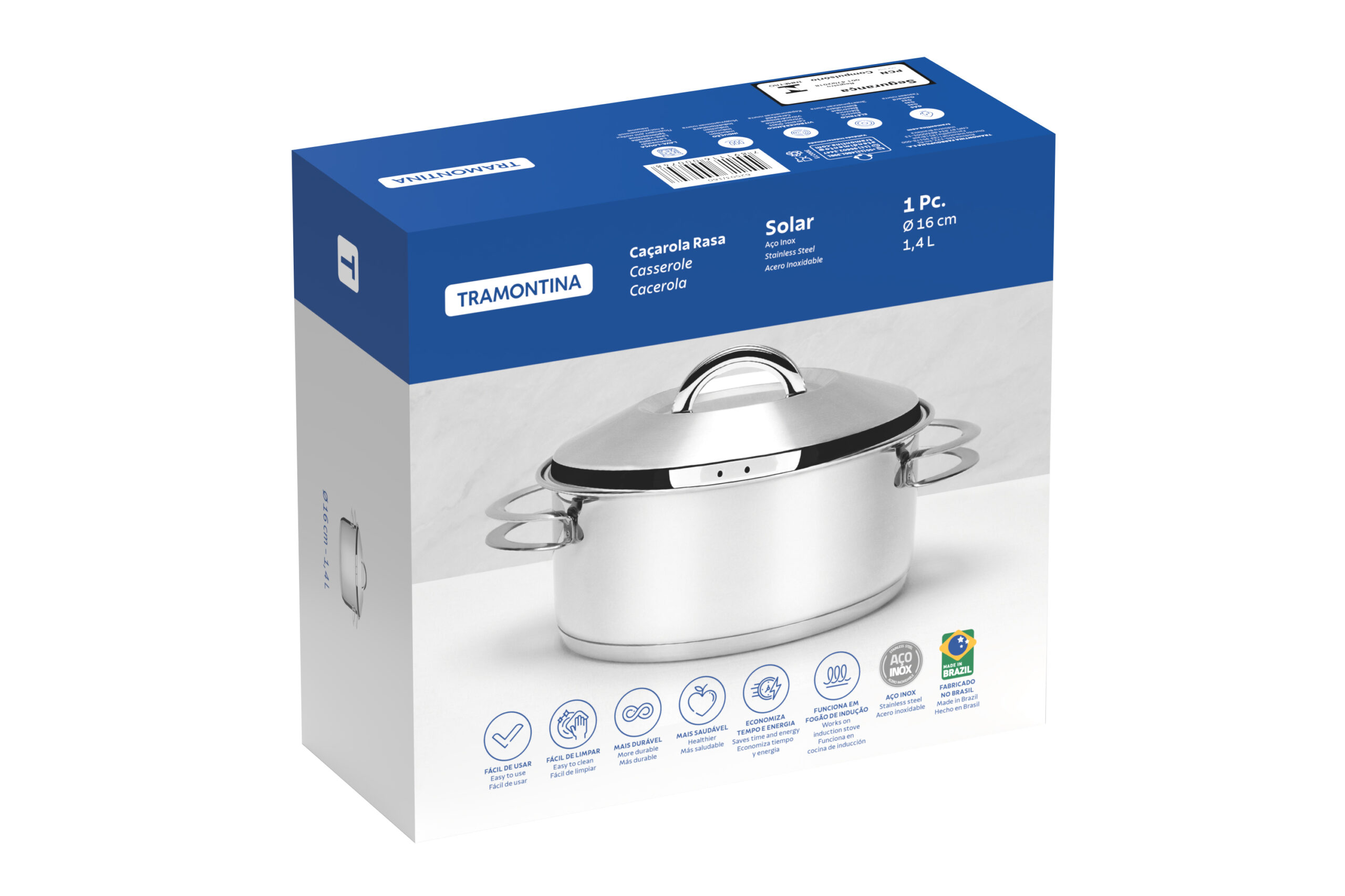 Cacerola con mango y tapa, 1,30 L-Tramontina Solar. - Imagen 2
