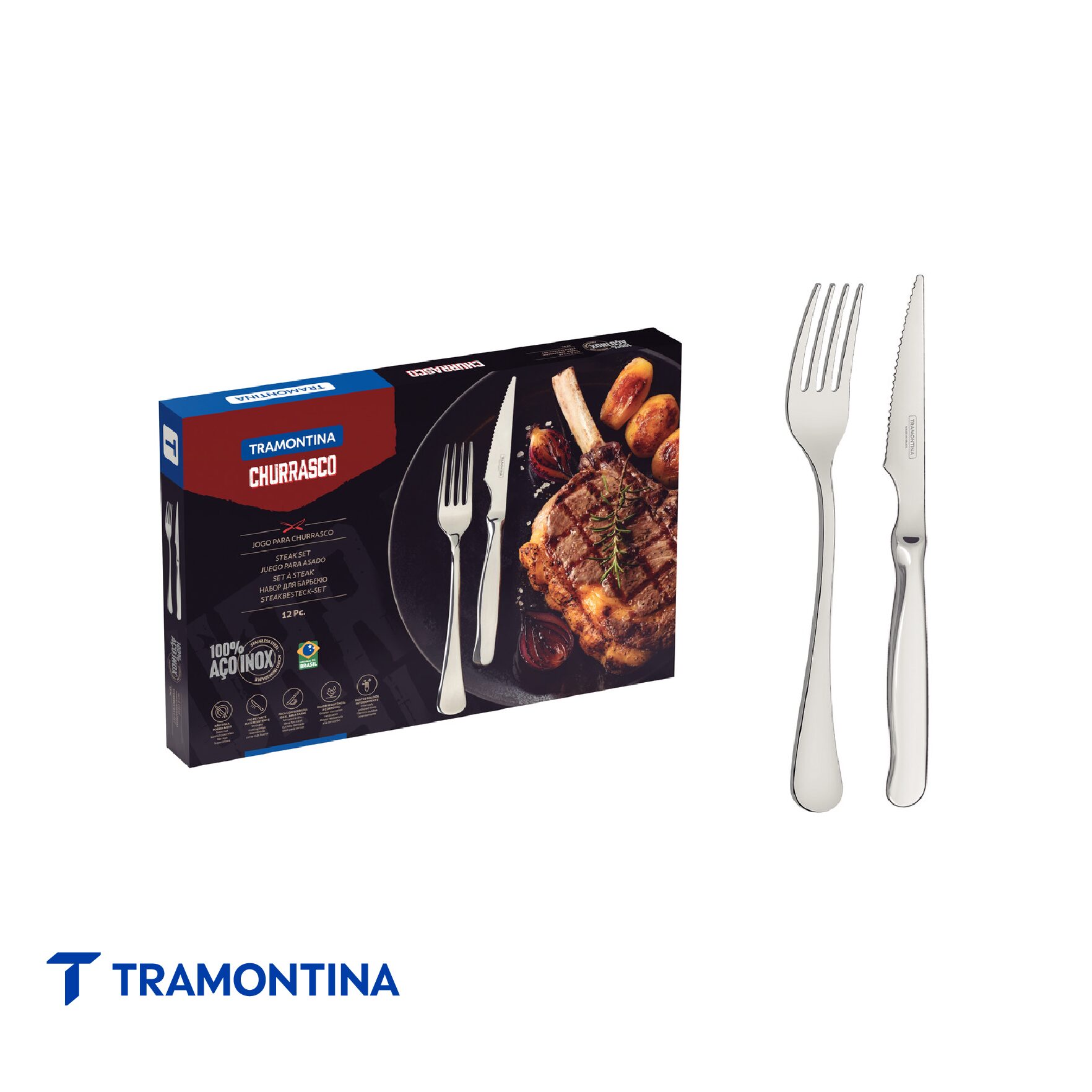 Juego asado Zurique 12 pzas acero inox - Tramontina