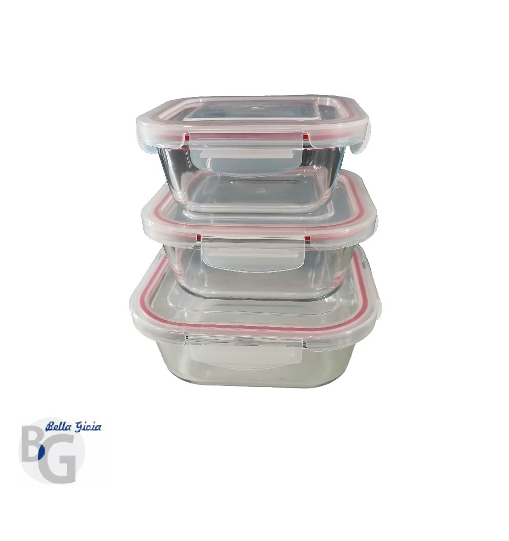 Set 3 recipientes herm. cuadrados 800 + 520 + 310ML - BG