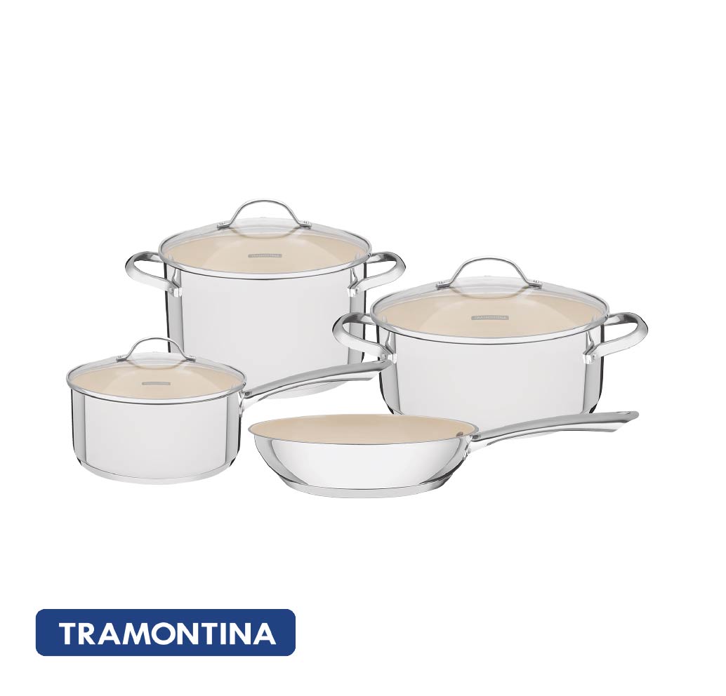 Juego de Bateria de cocina, 4 piezas, color beige - Tramontina