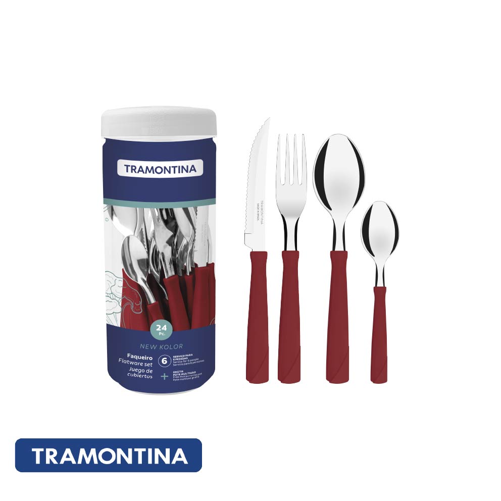 Juego de cubiertos, color rojo, 24 piezas - Tramontina