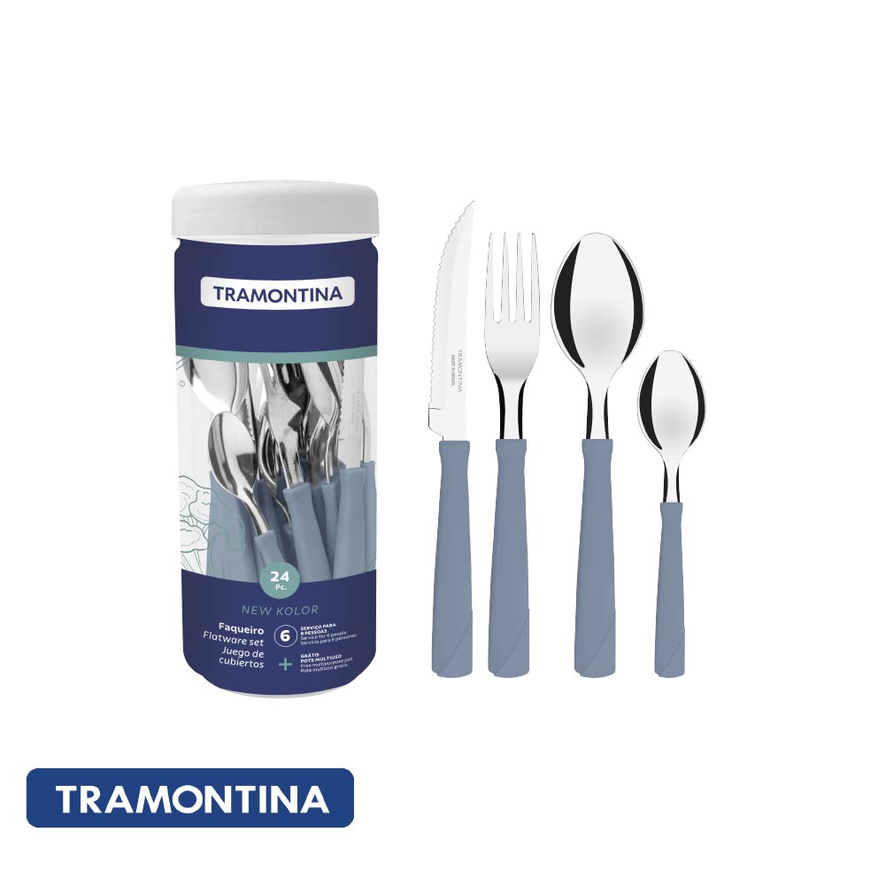 Juego de cubiertos, color azul, 24 piezas - Tramontina