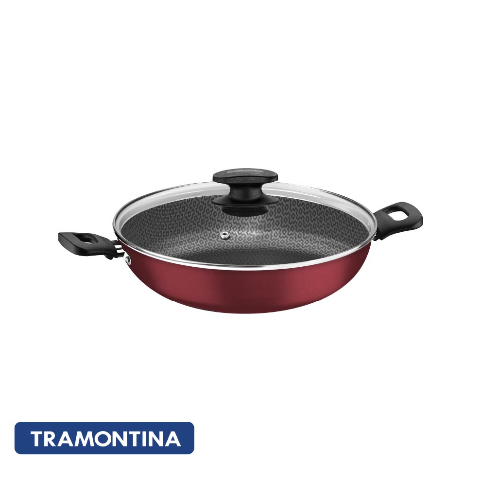 Wok 28cm, Loreto Bordeaux c/ tapa de vidrio - Tramontina
