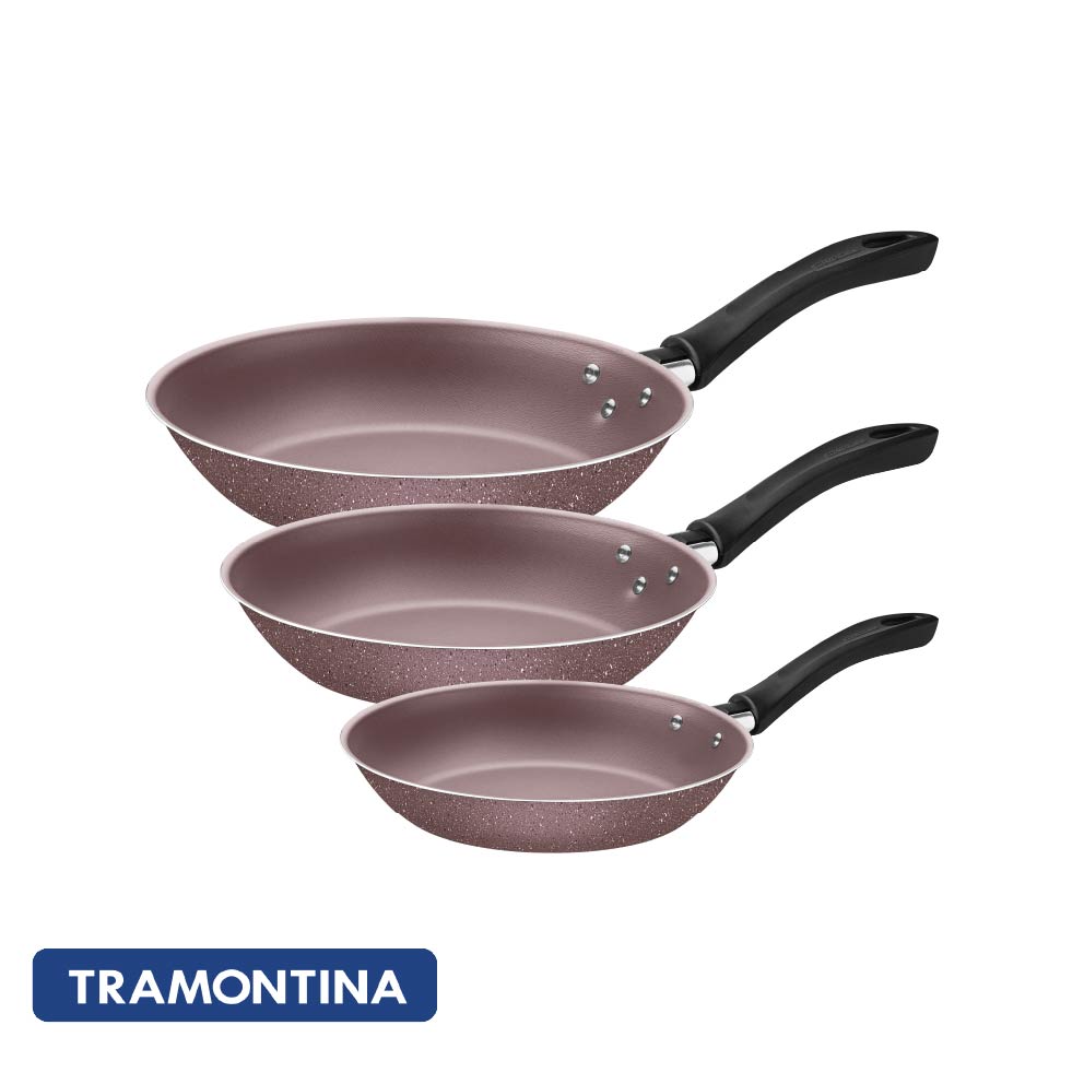 Juego de sartenes 3 piezas 16, 20 y 24cm, color rosa - Tramontina