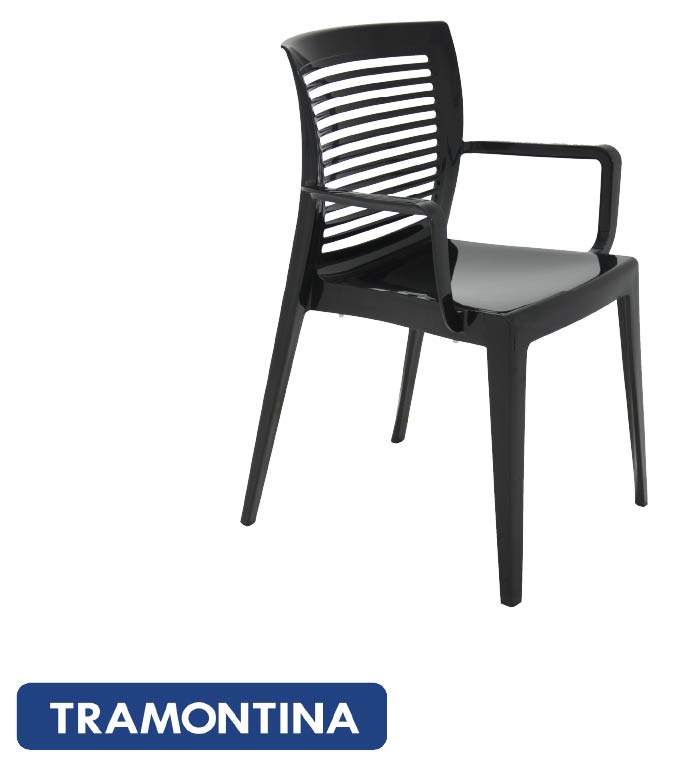 Silla Victoria con respaldo abierto y posabrazos, color negro - Tramontina