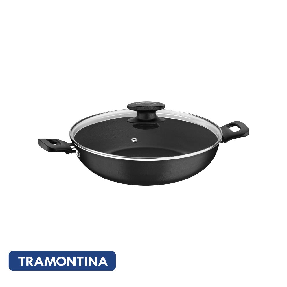 Wok 28cm, color negro c/ tapa vidrio - Tramontina