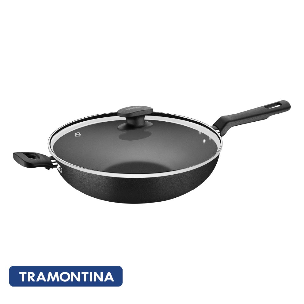 Wok antiadherente c/tapa de vidrio, 28cm - Tramontina