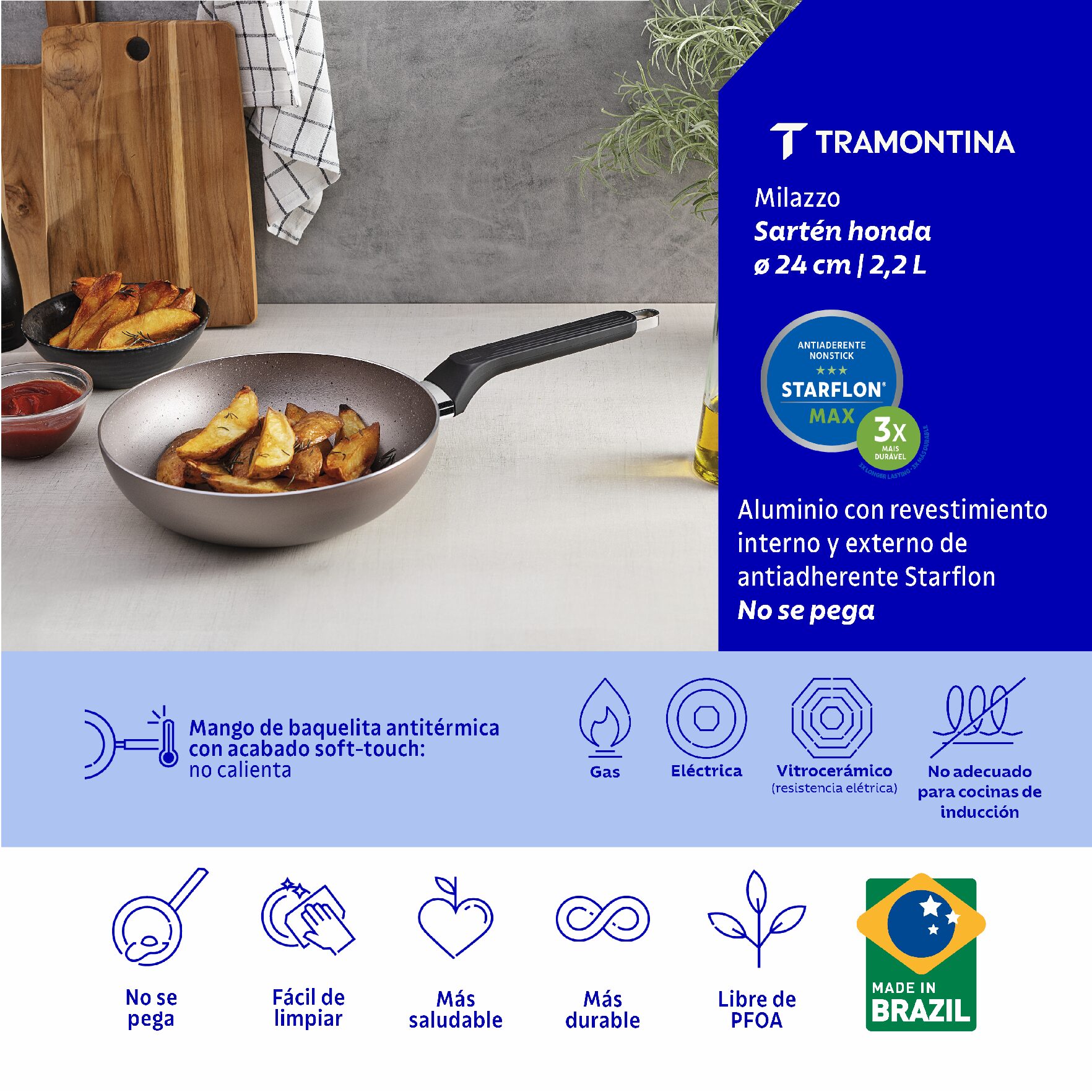 Sartén Honda 24 cm Milazzo - Tramontina - Imagen 4