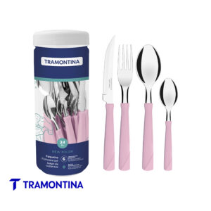 Jgo 24 cubiertos New Kolor en pote rosa - Tramontina